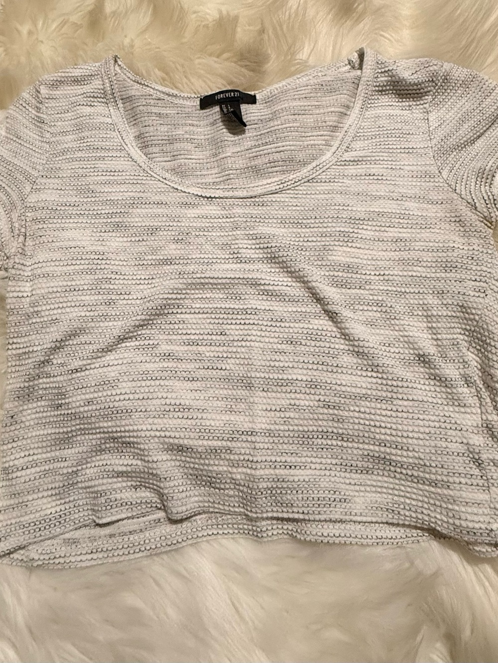 Forever 21 Light Gray Striped Knit Scoop Crop Top